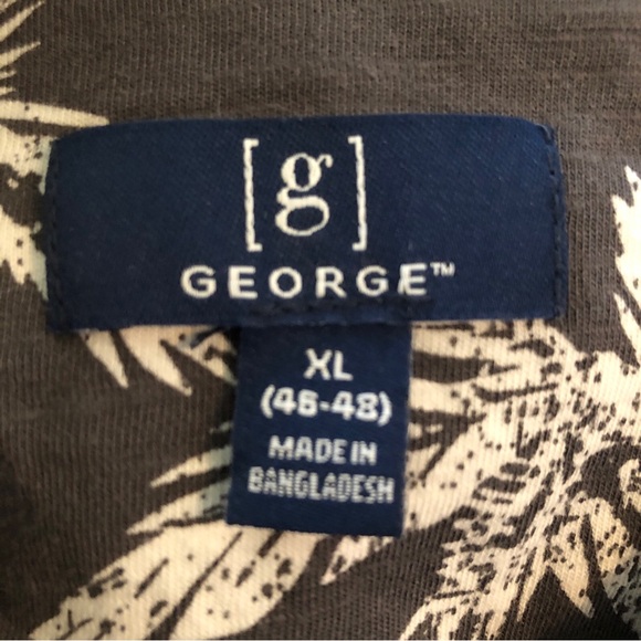 George Mens Short Sleeved Knit Shirt Size XL 46-48 Gray & White Palm Trees New - Picture 6 of 8